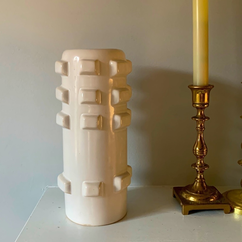 A White Nate Berkus Geometric Ceramic MCM vase